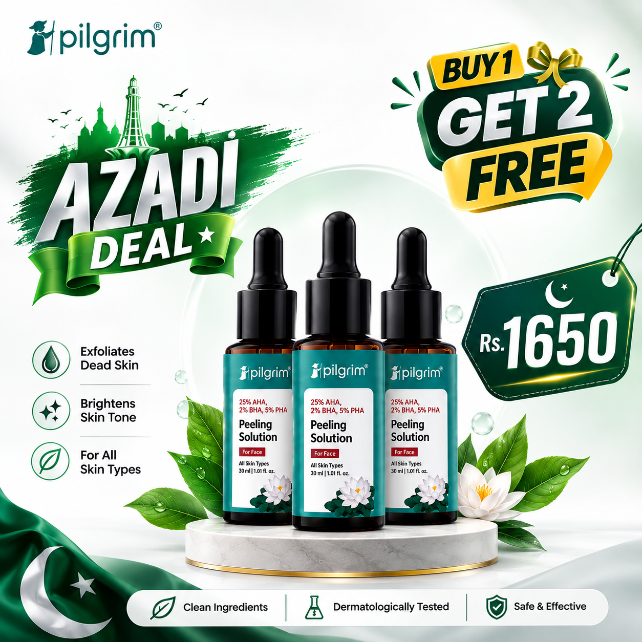 Pilgrim 25% AHA + 2% BHA + 5% PHA Peeling Solution serum